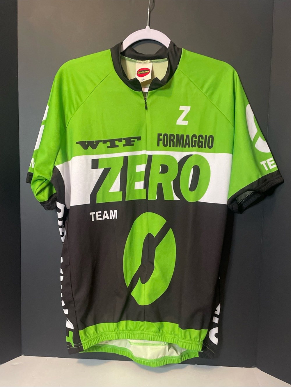 Formaggio Team Zero Jersey Cycling Zip Front Back Pockets Green Black White XXL